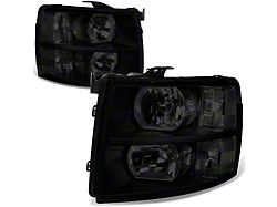 Headlights with Clear Corner Lights; Black Housing; Smoked Lens (07-14 Silverado 3500 HD)