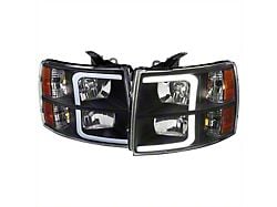 LED Bar Factory Style Headlights with Bumper Lights; Matte Black Housing; Clear Lens (07-14 Silverado 3500 HD)