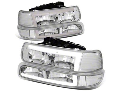 LED DRL Headlights with Clear Corners; Chrome Housing; Clear Lens (01-02 Silverado 3500 HD)