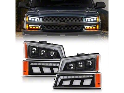 LED Projector Headlights; Black Housing; Clear Lens (03-06 Silverado 3500 HD)