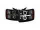 LED Strip Dual Halo Projector Headlights; Matte Black Housing; Smoked Lens (07-14 Silverado 3500 HD)