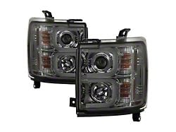 Light Bar DRL Projector Headlights; Chrome Housing; Smoked Lens (15-19 Silverado 3500 HD)