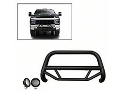 Max T Bull Bar with 5.30-Inch Black Round Flood LED Lights; Textured Black (20-24 Silverado 3500 HD)