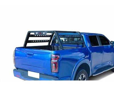 Overland Utility Bed Rack with Red 5.30-Inch Round LED Lights; Black (07-24 Silverado 3500 HD)