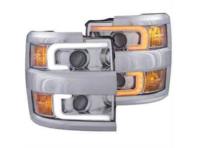 Plank Style Switchback Projector Headlights; Chrome Housing; Clear Lens (15-19 Silverado 3500 HD)
