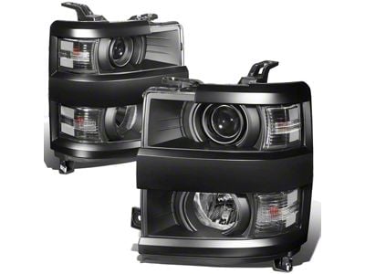 Projector Headlight with Clear Corner Lights; Black Housing; Clear Lens (15-19 Silverado 3500 HD)
