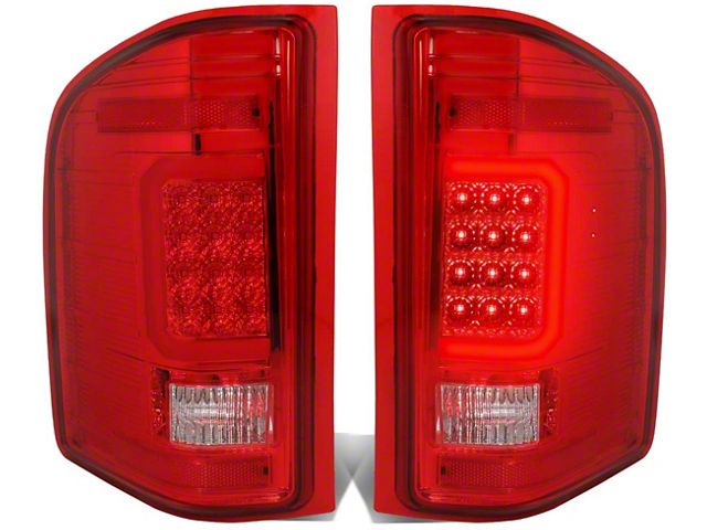 Red C-Bar LED Tail Lights; Chrome Housing; Red Lens (07-14 Silverado 3500 HD)