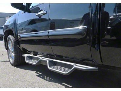 Round Tube Drop Style Nerf Side Step Bars; Black (07-19 Silverado 3500 HD Extended/Double Cab)