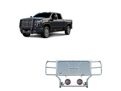 Rugged Heavy Duty Grille Guard with 5.30-Inch Red Round LED Lights; Black (20-23 Silverado 3500 HD)