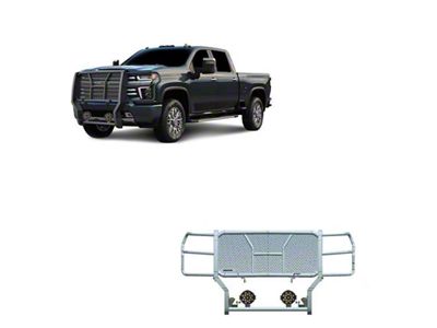 Rugged Heavy Duty Grille Guard with 7-Inch Black Round LED Lights; Black (20-23 Silverado 3500 HD)