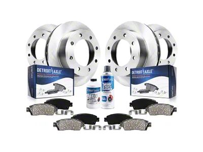 Vented 8-Lug Brake Rotor, Pad, Brake Fluid and Cleaner Kit; Front and Rear (07-10 Silverado 3500 HD SRW)