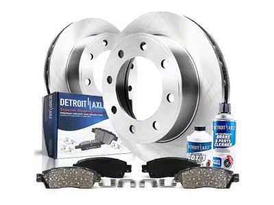 Vented 8-Lug Brake Rotor, Pad, Brake Fluid and Cleaner Kit; Front (07-10 Silverado 3500 HD SRW)