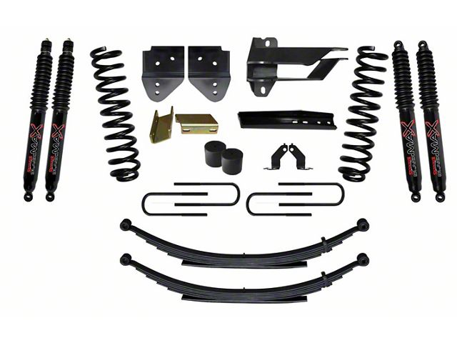SkyJacker 4-Inch Suspension Lift Kit with Rear Leaf Springs and Black MAX Shocks (17-22 4WD 6.2L F-350 Super Duty)