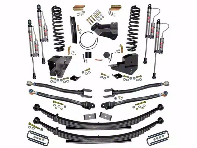 SkyJacker 4-Inch 4-Link Suspension Lift Kit with Rear Leaf Springs and ADX 2.0 Remote Reservoir Monotube Shocks (23-24 4WD 6.8L, 7.3L F-350 Super Duty SRW w/o 4-Inch Axles, Factory LED Headlights, Onboard Scales)