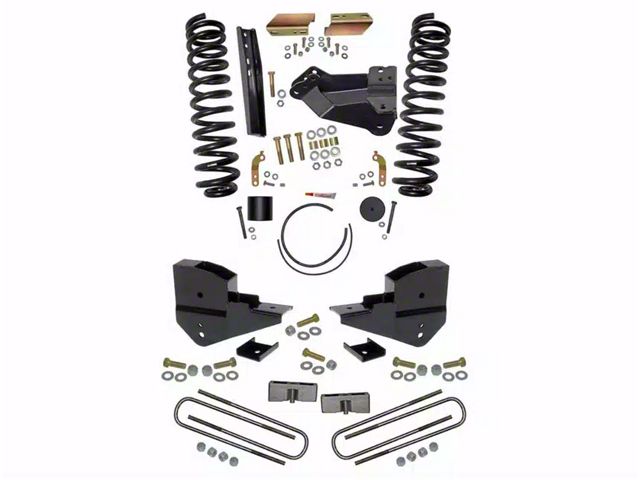 SkyJacker 4-Inch Suspension Lift Kit with Rear Lift Blocks (23-24 4WD 6.8L, 7.3L F-350 Super Duty SRW w/o 4-Inch Axles, Factory LED Headlights, Onboard Scales)