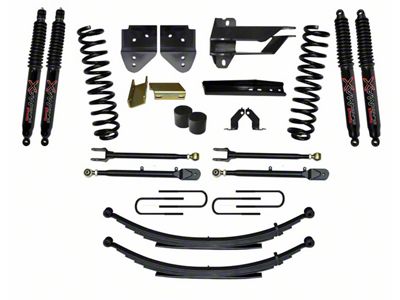 SkyJacker 4-Inch Suspension Lift Kit with 4-Link Conversion, Rear Leaf Springs and Black MAX Shocks (17-22 4WD 6.2L F-250 Super Duty)