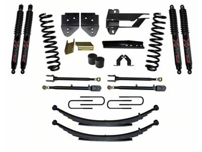 SkyJacker 4-Inch Suspension Lift Kit with 4-Link Conversion, Rear Leaf Springs and Black MAX Shocks (17-22 4WD 6.7L Powerstroke F-250 Super Duty)