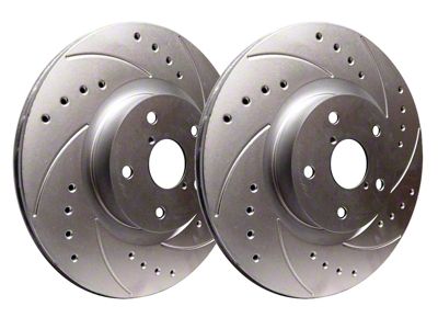 SP Performance Cross-Drilled and Slotted 6-Lug Rotors with Silver ZRC Coated; Rear Pair (15-17 F-150 w/ Electric Parking Brake)