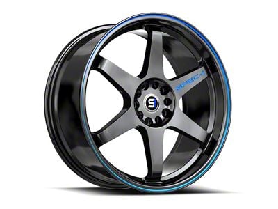 Spec-1 SPT-33 Gloss Black and Blue Line 5-Lug Wheel; 17x8; 38mm Offset (87-90 Dakota)