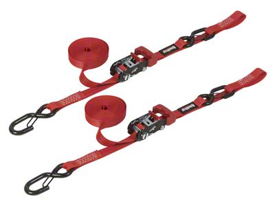 SpeedStrap 1-Inch x 15-Foot Ratchet Tie Downs with Snap S-Hooks and Soft-Tie; Red