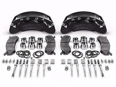 SSBC-USA B6-Brawler Rear 6-Piston Direct Fit Caliper and Ceramic Brake Pad Upgrade Kit with Cross-Drilled and Slotted Rotors; Black Calipers (12-20 4WD F-150 w/ Manual Parking Brake)
