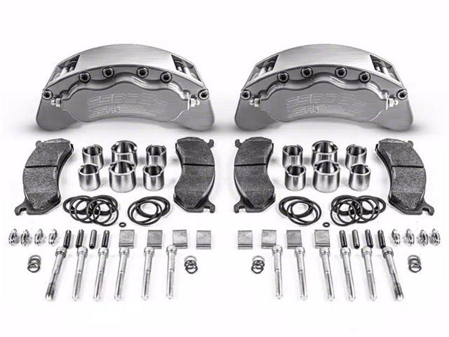 SSBC-USA B6-Brawler Rear 6-Piston Direct Fit Caliper and Ceramic Brake Pad Upgrade Kit with Cross-Drilled and Slotted Rotors; Clear Anodized Calipers (12-20 4WD F-150 w/ Manual Parking Brake)