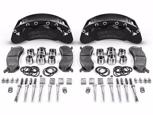 SSBC-USA B6-Brawler Rear 6-Piston Direct Fit Caliper and Ceramic Brake Pad Upgrade Kit; Black Calipers (12-20 4WD F-150 w/ Manual Parking Brake)