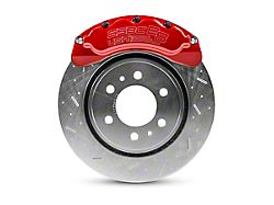 SSBC-USA B8-Brawler Front 8-Piston Direct Fit Caliper and Ceramic Brake Pad Upgrade Kit with Cross-Drilled and Slotted Rotors; Red Calipers (12-20 4WD F-150)