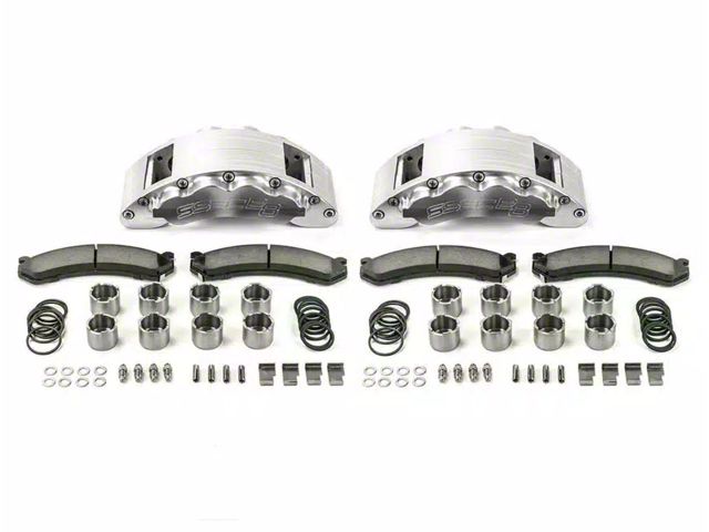 SSBC-USA Barbarian Front 8-Piston Direct Fit Caliper and Semi-Metallic Brake Pad Upgrade Kit with Cross-Drilled Slotted Rotors; Clear Anodized Calipers (13-22 F-250 Super Duty)