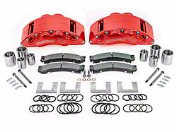 SSBC-USA Barbarian Front 8-Piston Direct Fit Caliper and Semi-Metallic Brake Pad Upgrade Kit with Cross-Drilled Slotted Rotors; Red Calipers (13-22 F-250 Super Duty)