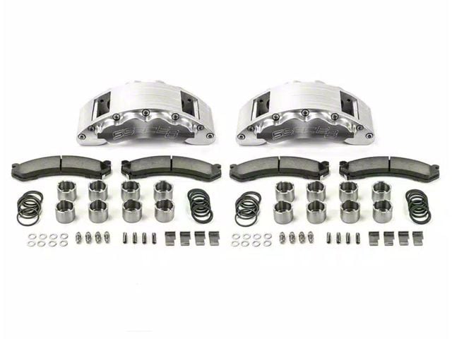 SSBC-USA Barbarian Front 8-Piston Direct Fit Caliper and Semi-Metallic Brake Pad Upgrade Kit with Cross-Drilled Slotted Rotors; Clear Anodized Calipers (09-24 RAM 2500)