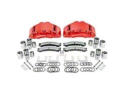 SSBC-USA Barbarian Rear 8-Piston Direct Fit Caliper and Semi-Metallic Brake Pad Upgrade Kit with Cross-Drilled Slotted Rotors; Red Calipers (09-18 RAM 2500)