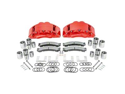 SSBC-USA Barbarian Rear 8-Piston Direct Fit Caliper and Semi-Metallic Brake Pad Upgrade Kit with Cross-Drilled Slotted Rotors; Red Calipers (09-18 RAM 2500)