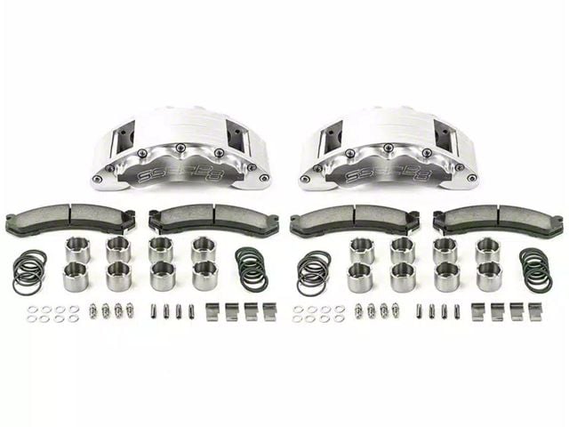 SSBC-USA Barbarian Front 8-Piston Direct Fit Caliper and Semi-Metallic Brake Pad Upgrade Kit; Clear Anodized Calipers (09-24 RAM 3500)