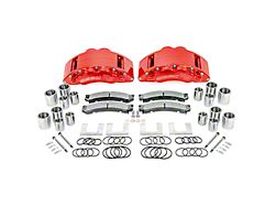 SSBC-USA Barbarian Rear 8-Piston Direct Fit Caliper and Semi-Metallic Brake Pad Upgrade Kit with Cross-Drilled Slotted Rotors; Red Calipers (09-18 RAM 3500)