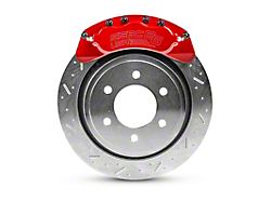 SSBC-USA B6-Brawler Rear 6-Piston Direct Fit Caliper and Semi-Metallic Brake Pad Upgrade Kit with Cross-Drilled Slotted Rotors; Red Calipers (07-18 4WD Sierra 1500 w/ Rear Disc Brakes)