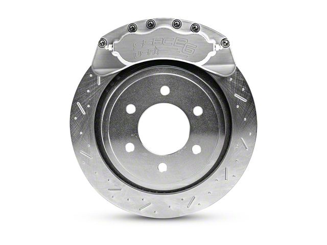 SSBC-USA B6-Brawler Rear 6-Piston Direct Fit Caliper and Semi-Metallic Brake Pad Upgrade Kit with Cross-Drilled Slotted Rotors; Clear Anodized Calipers (07-18 4WD Silverado 1500 w/ Rear Disc Brakes)