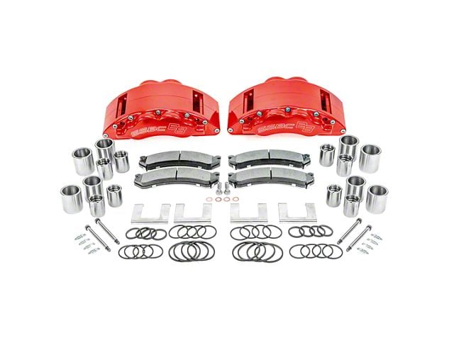 SSBC-USA Barbarian Rear 8-Piston Direct Fit Caliper and Semi-Metallic Brake Pad Upgrade Kit; Red Calipers (11-24 Silverado 3500 HD SRW)