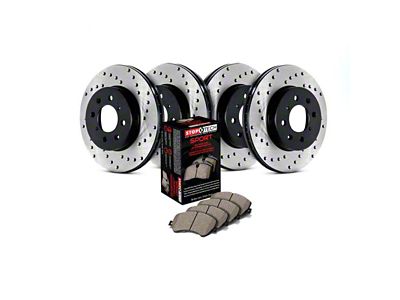 StopTech Sport Axle Drilled 6-Lug Brake Rotor and Pad Kit; Front and Rear (10-11 F-150)