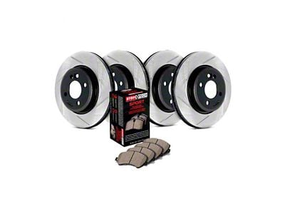 StopTech Sport Axle Slotted 7-Lug Brake Rotor and Pad Kit; Front and Rear (2009 F-150)