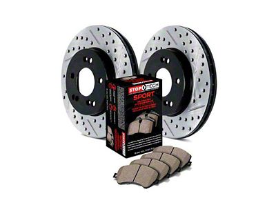 StopTech Sport Axle Slotted and Drilled 5-Lug Brake Rotor and Pad Kit; Front (99-Early 00 F-150 Lightning)