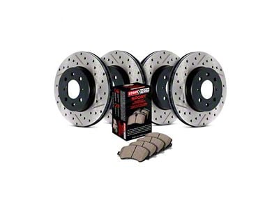 StopTech Sport Axle Slotted and Drilled 7-Lug Brake Rotor and Pad Kit; Front and Rear (10-11 F-150)