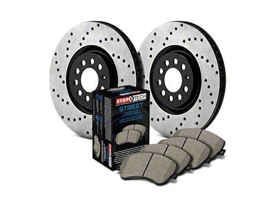 StopTech Street Axle Drilled 7-Lug Brake Rotor and Pad Kit; Front (10-14 F-150)