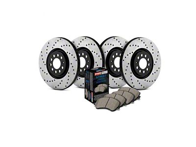 StopTech Street Axle Drilled 7-Lug Brake Rotor and Pad Kit; Front and Rear (12-14 F-150)