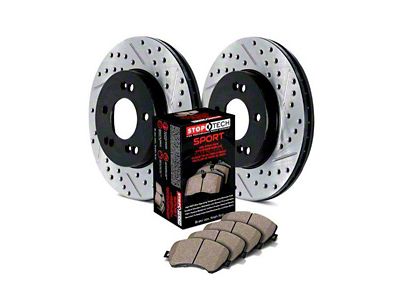 StopTech Sport Axle Slotted and Drilled 8-Lug Brake Rotor and Pad Kit; Rear (11-12 2WD F-250 Super Duty)