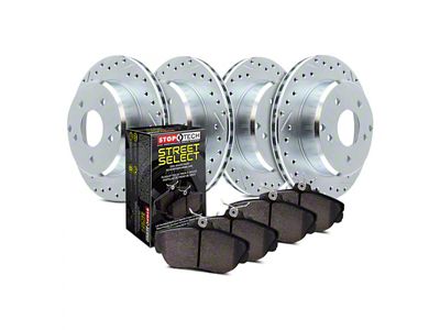 StopTech Sport Axle Drilled and Slotted 8-Lug Brake Rotor and Pad Kit; Front and Rear (11-12 F-350 Super Duty SRW)