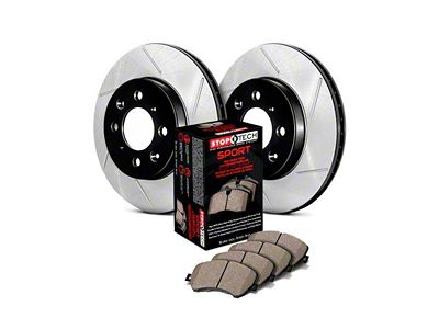 StopTech Sport Axle Slotted 8-Lug Brake Rotor and Pad Kit; Front (11-10/21/12 2WD F-350 Super Duty DRW)