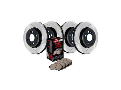 StopTech Sport Axle Slotted 8-Lug Brake Rotor and Pad Kit; Front and Rear (11-10/21/12 2WD F-350 Super Duty DRW)
