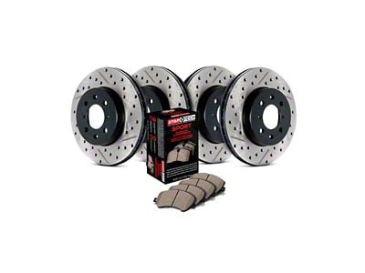 StopTech Sport Axle Slotted and Drilled 8-Lug Brake Rotor and Pad Kit; Front and Rear (11-10/21/12 2WD F-350 Super Duty DRW)