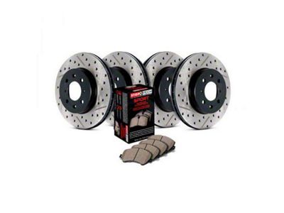 StopTech Sport Axle Slotted and Drilled 8-Lug Brake Rotor and Pad Kit; Front and Rear (12-22 4WD F-350 Super Duty SRW)